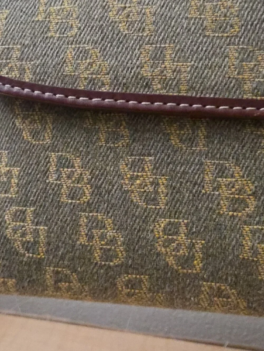Dooney & Bourke Olive Signature Logo Clutch with Brown Trim